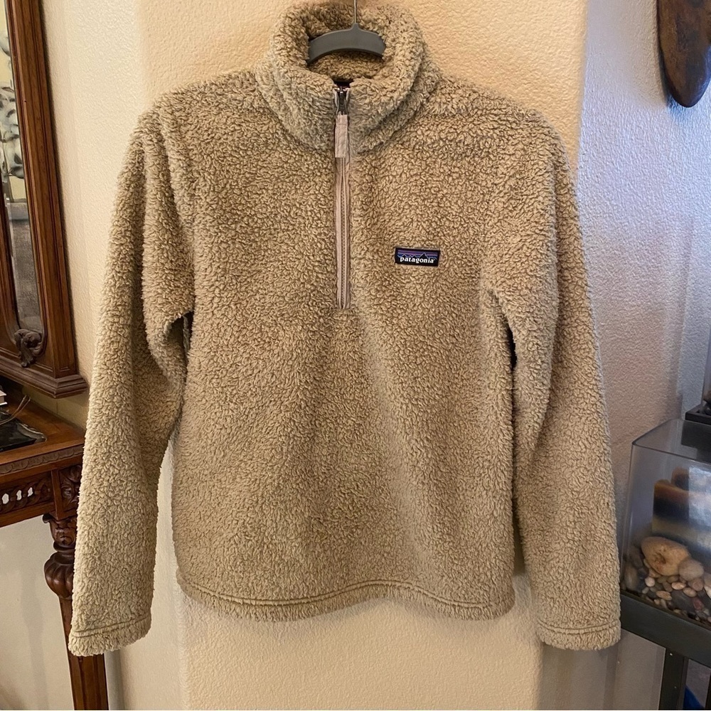 PATAGONIA Women Light Limegreen Sherpa 1/4 Zipped Pullover Sweater Size Small